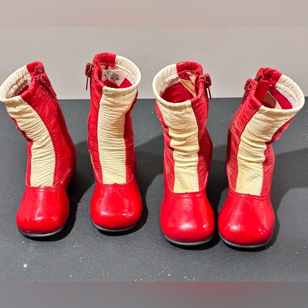 2 Pair Crafting Doll Go-Go Zipper Boots Red Patent Leather
